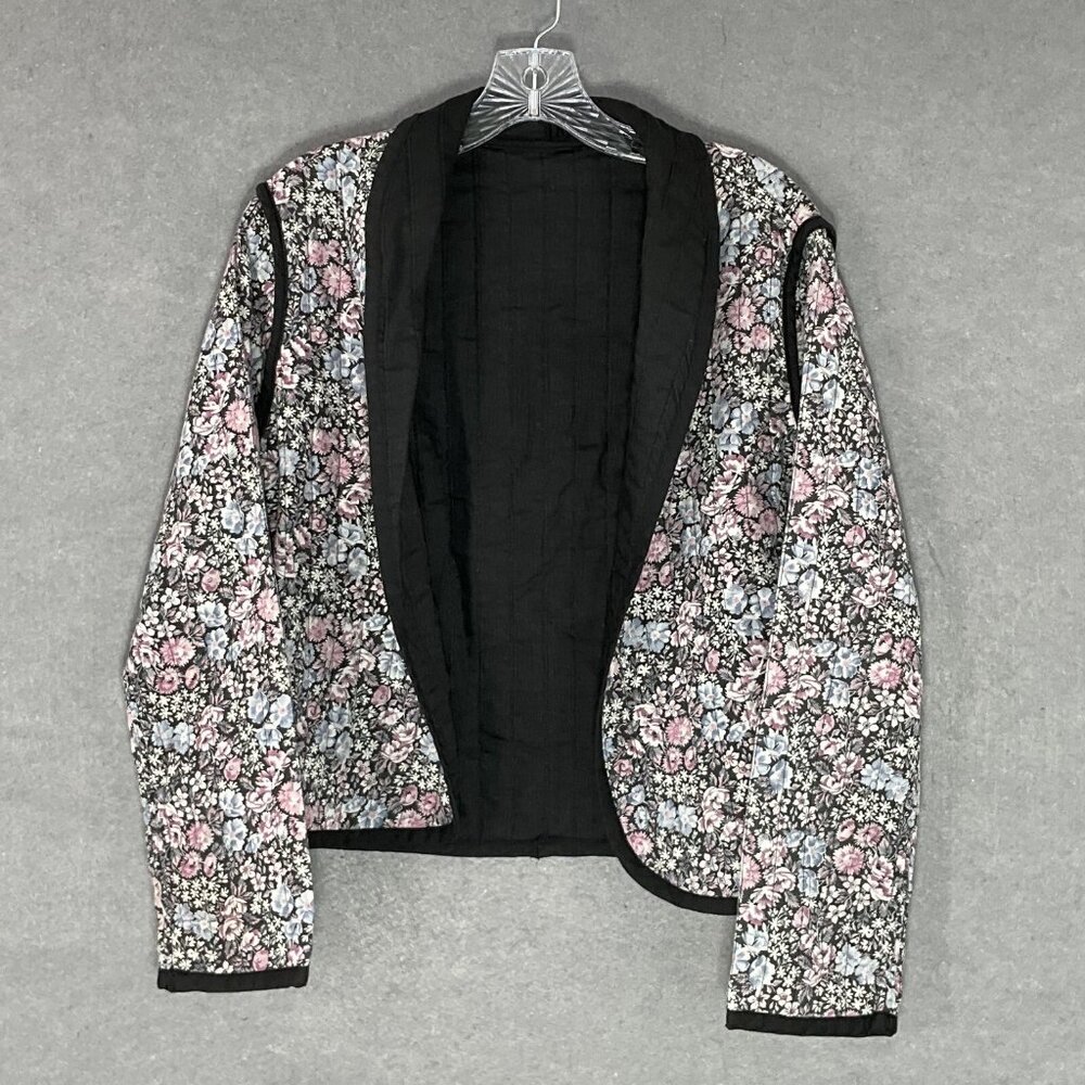 Quilted Jacket Womens Sz L/XL?‎ Dark Floral Lightweight Cropped Cottagecore